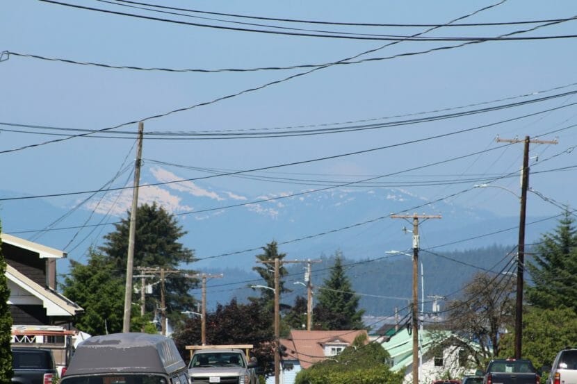 Mountains in the distance blurred out by smoke
