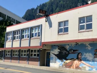 A digital thermometer above Juneau's city hall shows 82 degrees.