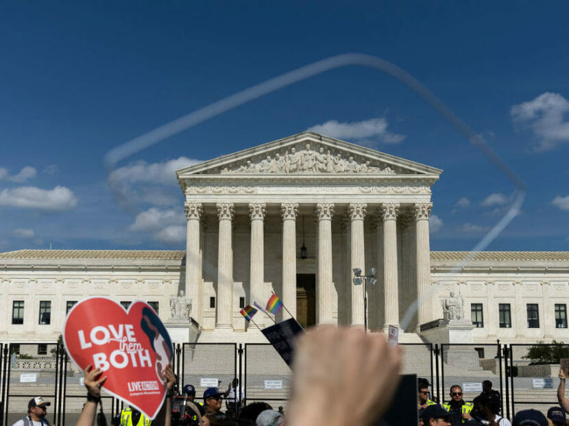 Protestors outside the U.S. Supreme Court building