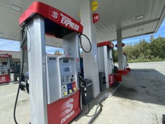 Gas pumps at an S Express gas station