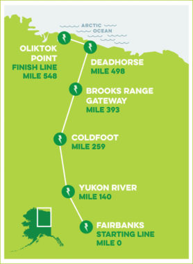 A map showing the locations of charging stations installed on the Dalton Highway for the rally