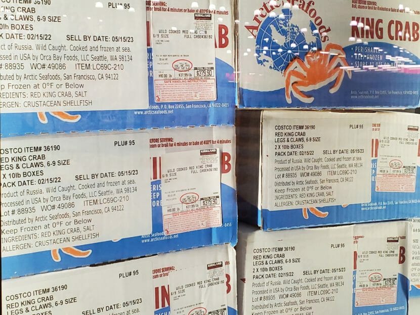 A stack of boxes of king crab