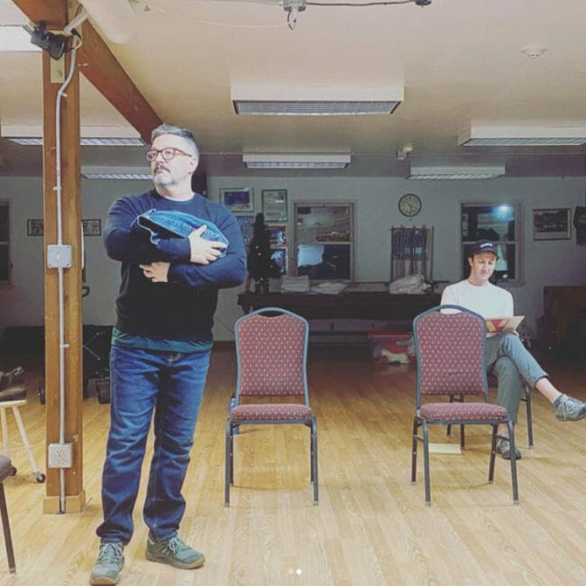 Tommy Schoffler rehearses for Every Brilliant Thing (Photo by Natalia Spengler/Theatre Alaska)