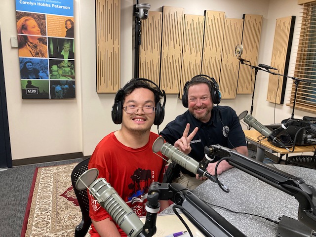 Photo of Fu Bao Hartle and Kurt Stage-Harvey in Studio 2K at KTOO