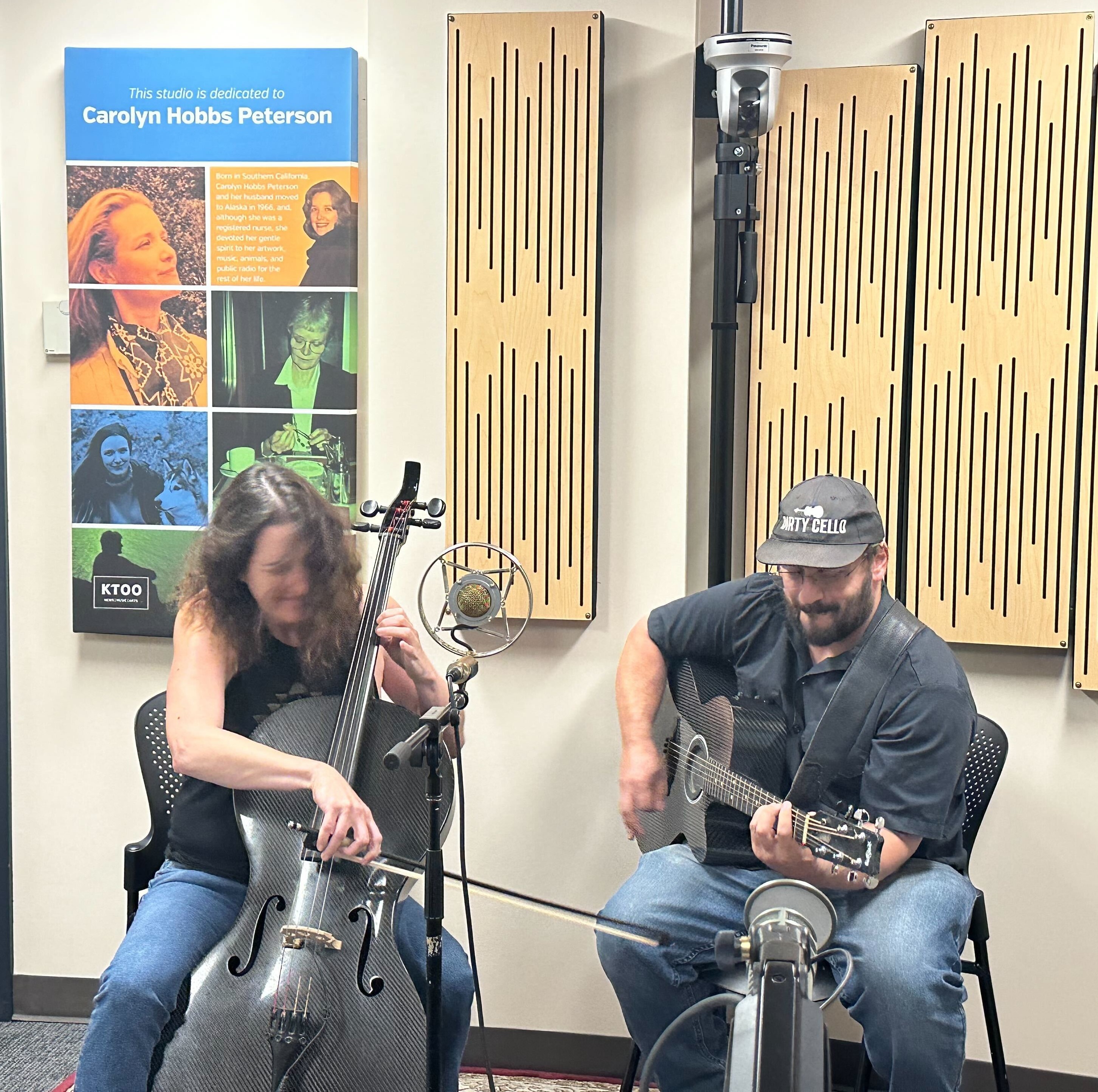 Dirty Cello, pictured in Studio 2K at KTOO, will play the Gold Town Theater on Thursday, June 13. (Bostin Christopher/KTOO)