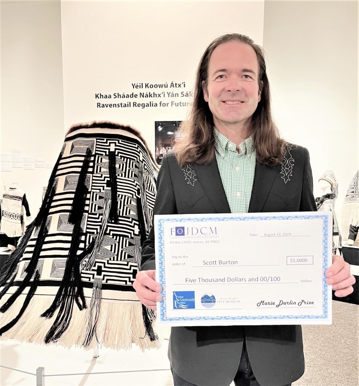 Scott Burton was presented with the $5000 Marie Darlin Prize at the City Museum on August 13th, 2024. (Photo from Juneau-Douglas City Museum)