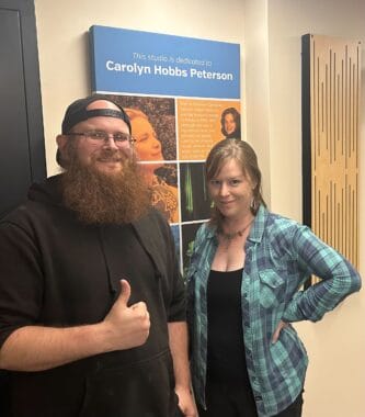 Alex Kotlarsz and Marian Call for Songwriters on Songwriters in Studio 2K. (Bostin Christopher/KTOO)