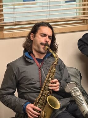 Eddie Barbash on the saxophone during the Juneau Afternoon appearance of the Kyle Athayde Dance Party on February 5, 2025.