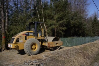 HESCO construction on Riverside Drive on April 2, 2025. (Photo by Alix Soliman/KTOO).