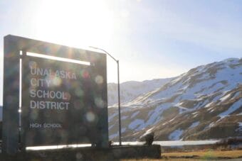 an Unalaska City School District sign