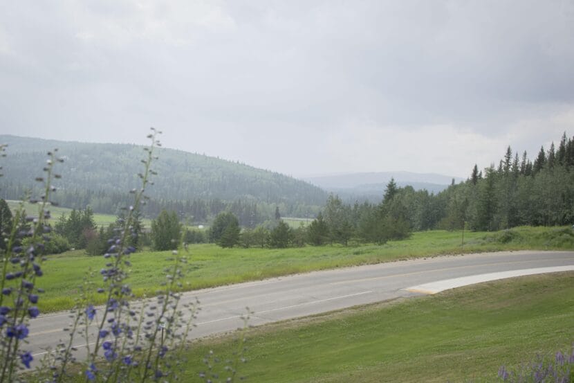 Smoke-covered hills near Chena Ridge in Fairbanks on July 8, 2025.
