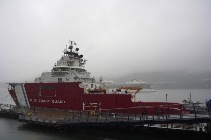 USCGC Storis (WAGB-21) at the cruise ship docks in downtown Juneau on August 9, 2025. (Photo by Alix Soliman/KTOO)