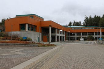 A red brick building that houses the University of Alaska Southeast Egan Library.