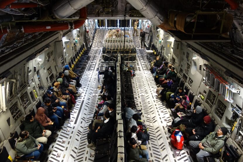 An Alaska Air National Guard C-17 carried 61 people from Bethel to Anchorage on Friday, Oct. 17, 2025 as evacuations from Western Alaska villages wound down.