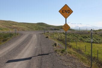 The road out of King Cove ends at the old hovercraft landing on the shore of Cold Bay, about 7 miles from the city of the same name.