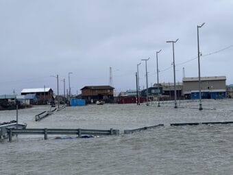 Flooded roads near Kotzebue's dock on Wednesday afternoon.