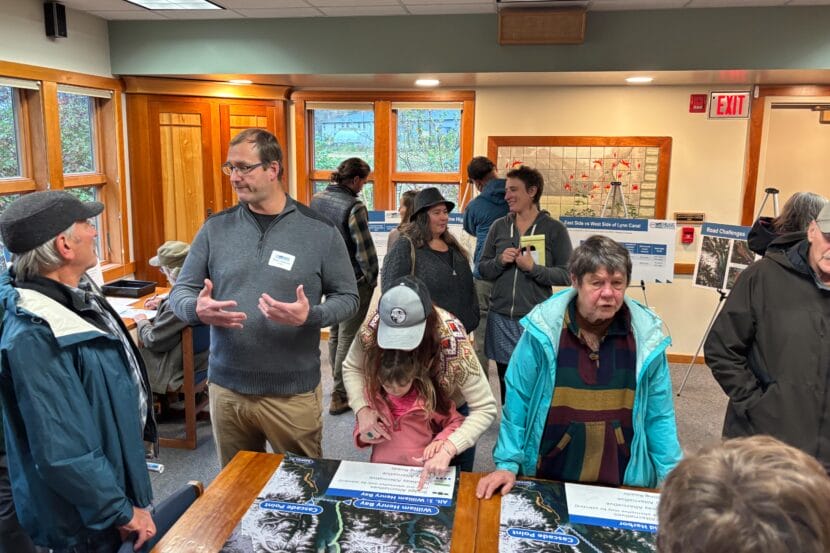 About 50 people packed into the Haines Public Library in early October for an open house-style meeting about the Chilkat Connector Feasibility Study.