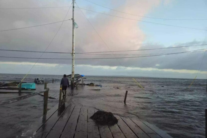 a person on a flooded dock