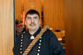 Metlakatla Mayor Albert Smith exits the courtroom at the Robert Boochever U.S. Courthouse in Juneau, Alaska following oral arguments in a fishing rights case on Feb. 15, 2024.