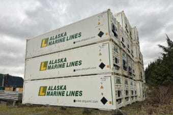 Alaska Marine Lines freight sits at a facility in Thorne Bay.