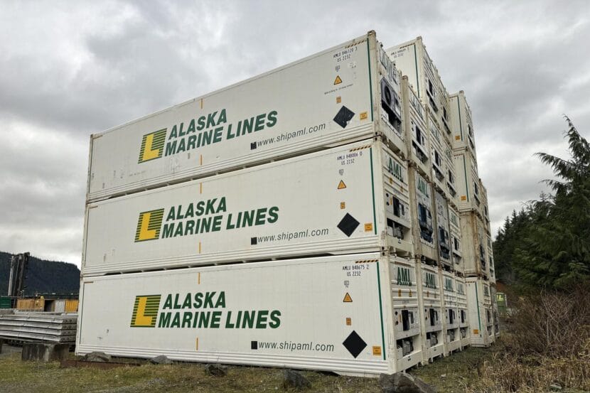 Alaska Marine Lines freight sits at a facility in Thorne Bay.