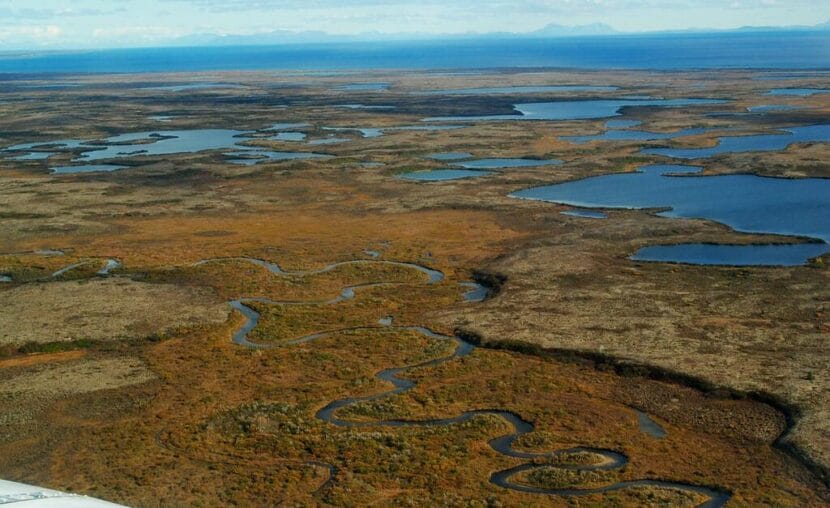 Kaskanak Creek in the Bristol Bay’s Kvichak watershed is seen from the air on Sept. 27, 2011. The Kvichak watershed would be damaged by the Pebble mine project, the Environmental Protection Agency has determined.