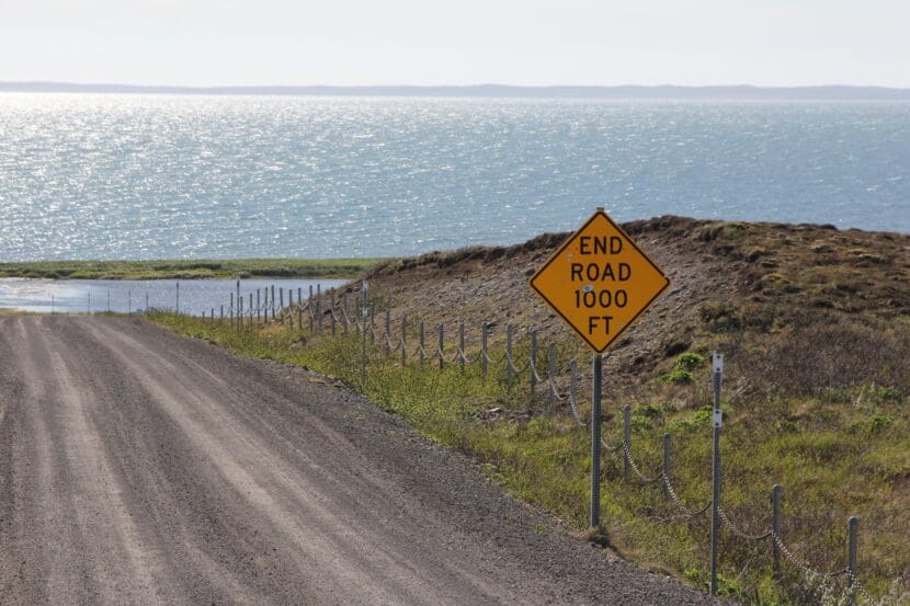 The end of the road leading out of King Cove. June 2024