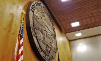 The seal of the state of alaska as seen from below