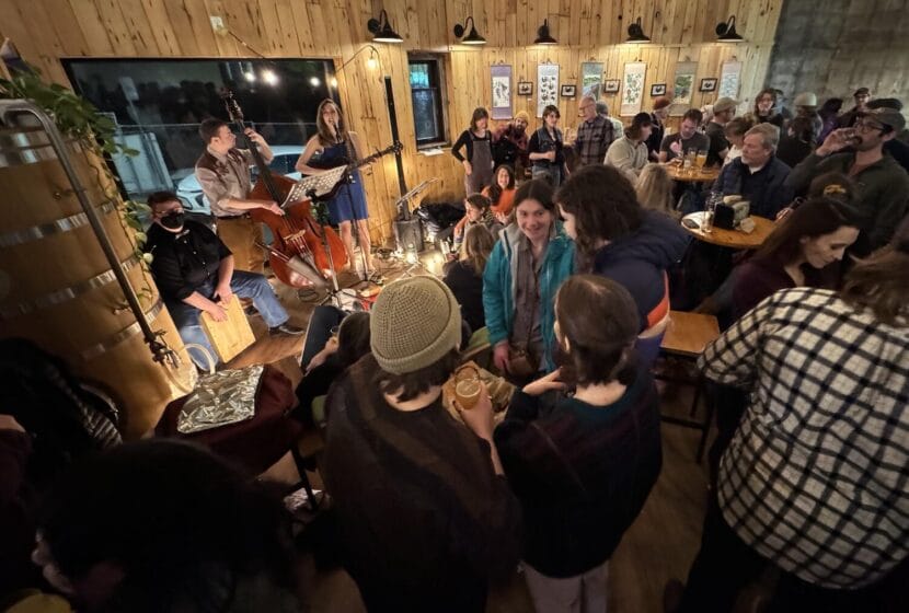 Musicians perform Sunday, Feb. 18, 2024, at Devil's Club Brewing in Juneau. The event was among the first three allowed under a newly amended state law.