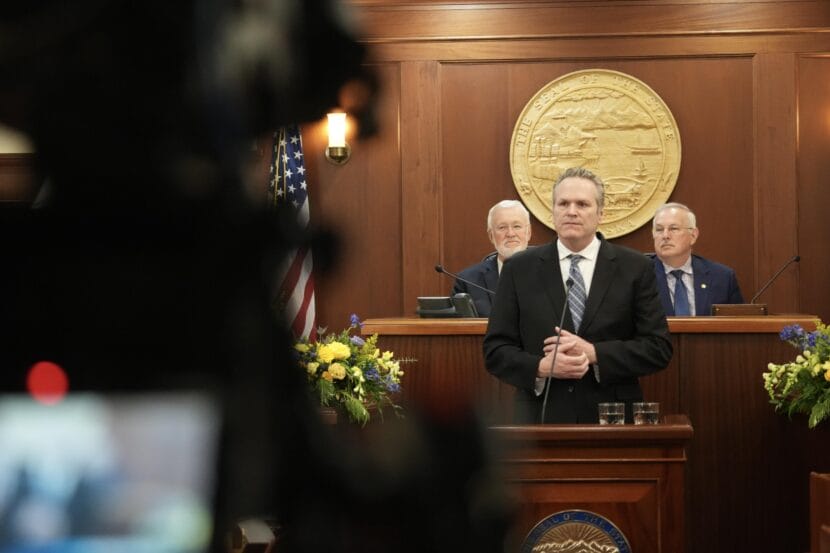Gov. Mike Dunleavy delivers his final State of the State speech at the Alaska State Capitol in Juneau on Jan. 22, 2026.