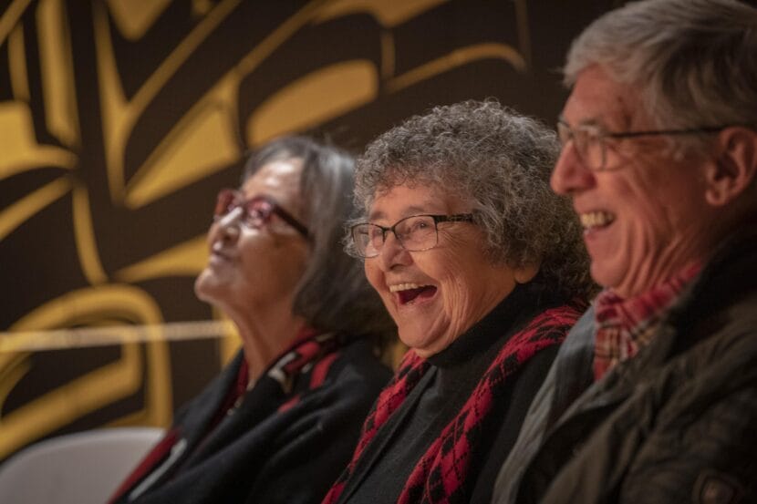 Marlene Johnson (middle) seated between Sealaska Heritage Institute President Rosita Worl (left) and Byron Mallott, former Sealaska CEO.
