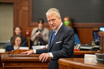 Sen. Dan Sullivan addresses the Alaska Legislature on Feb. 18, 2026.