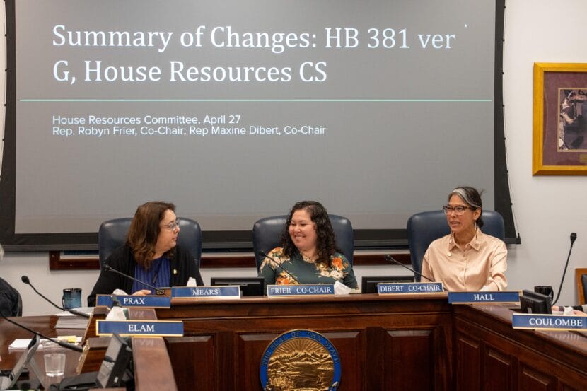 Members of the House Resources Committee chat before a meeting on Monday, April 27, 2026.