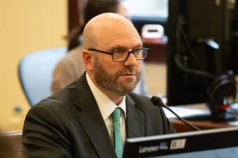 Attorney General-designee Stephen Cox speaks to senators during a confirmation hearing in the Senate State Affairs Committee on Thursday, April 30, 2026.